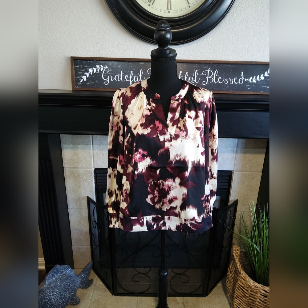 Rafaella Burgundy and Cream Floral Blouse